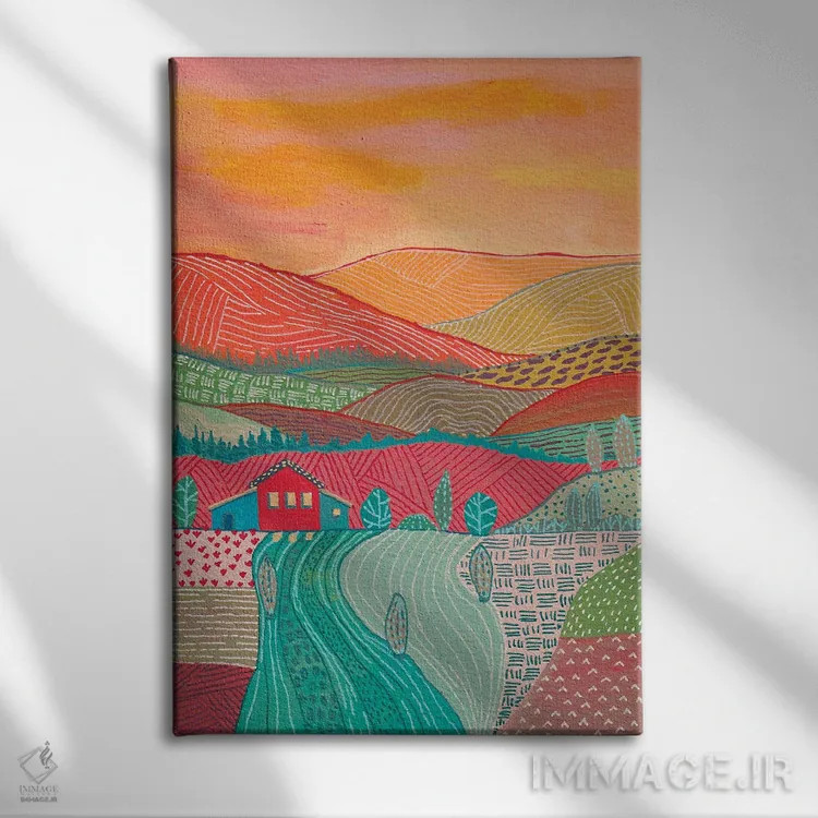 تابلو انتزاعی منظره گرم اثر ویویانا گونزالس - نمای روبهرو روی دیوار