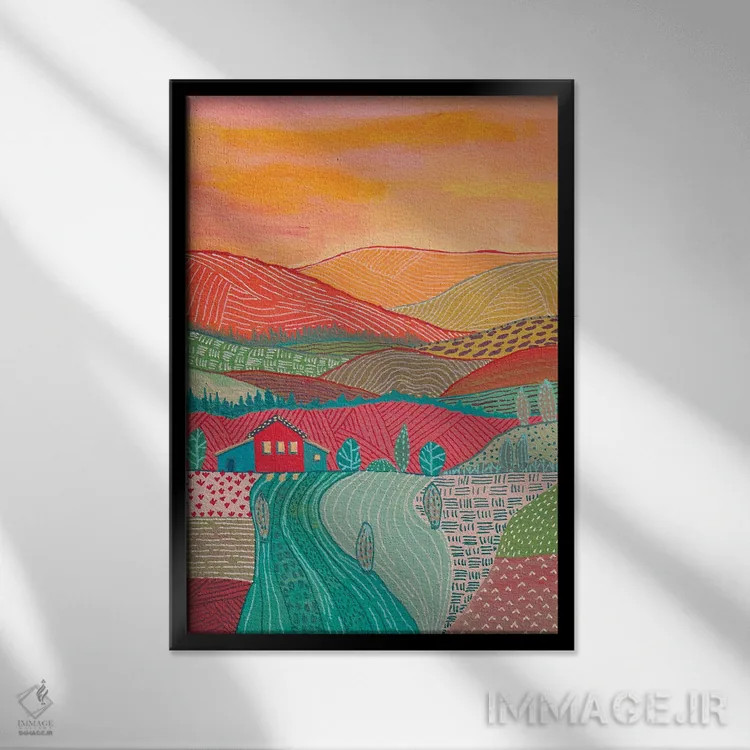 تابلو انتزاعی منظره گرم اثر ویویانا گونزالس - نمای قابدار مشکی
