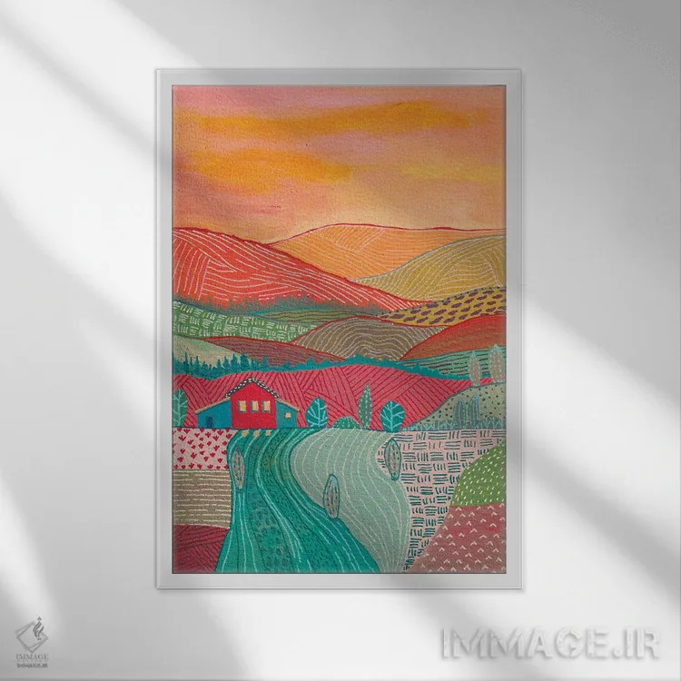 تابلو انتزاعی منظره گرم اثر ویویانا گونزالس - نمای قابدار سفید