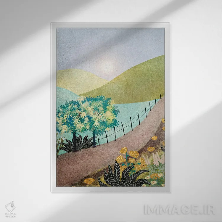 تابلو مدرن طلوع خورشید در کوه ها اثر ویویانا گونزالس - نمای قابدار سفید