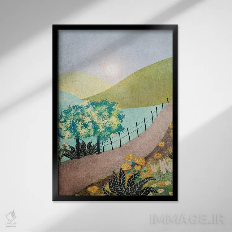 تابلو مدرن طلوع خورشید در کوه ها اثر ویویانا گونزالس - نمای قابدار مشکی