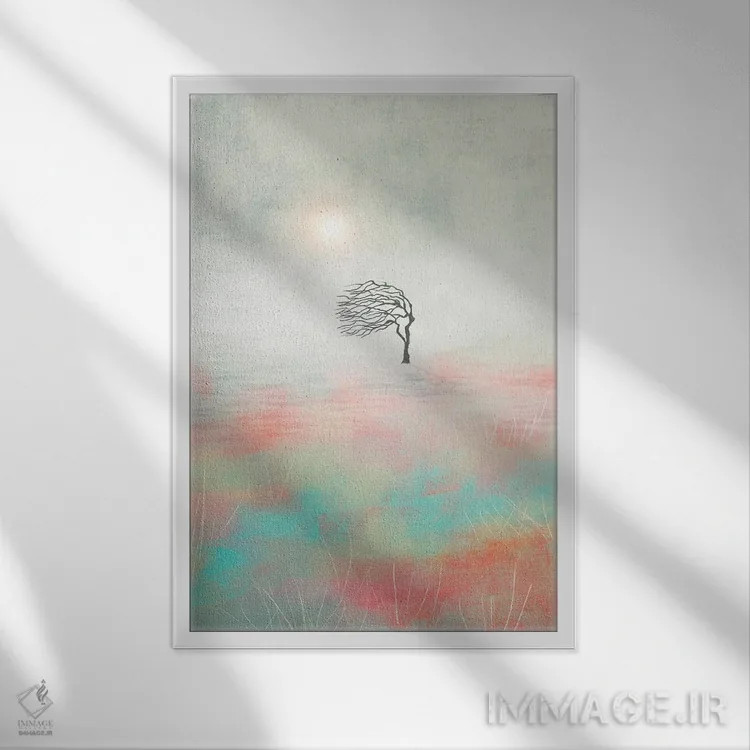 تابلو انتزاعی غروب و درخت ۲ اثر ویویانا گونزالس - نمای قابدار سفید