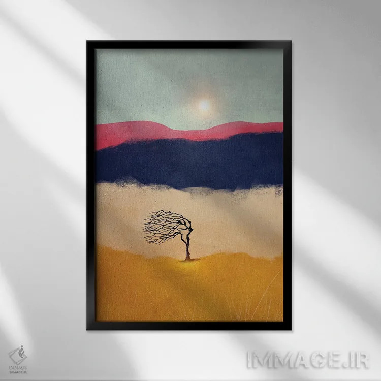 تابلو انتزاعی غروب و درخت اثر ویویانا گونزالس - نمای قابدار مشکی