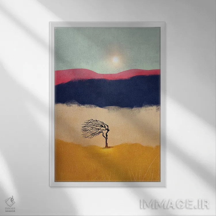 تابلو انتزاعی غروب و درخت اثر ویویانا گونزالس - نمای قابدار سفید