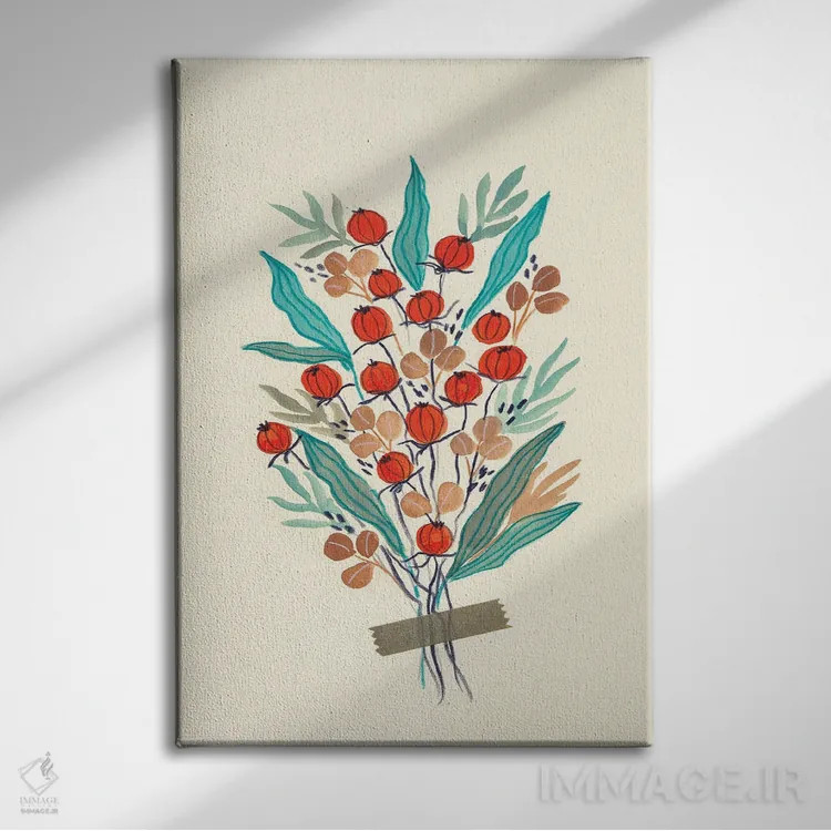 تابلو مینیمال چیدمان گل های رترو III اثر ویویانا گونزالس - نمای روبهرو روی دیوار