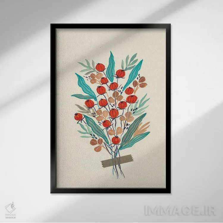 تابلو مینیمال چیدمان گل های رترو III اثر ویویانا گونزالس - نمای قابدار مشکی
