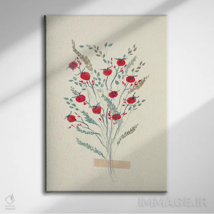 تابلو مینیمال چیدمان گل های رترو II اثر ویویانا گونزالس - نمای روبهرو روی دیوار