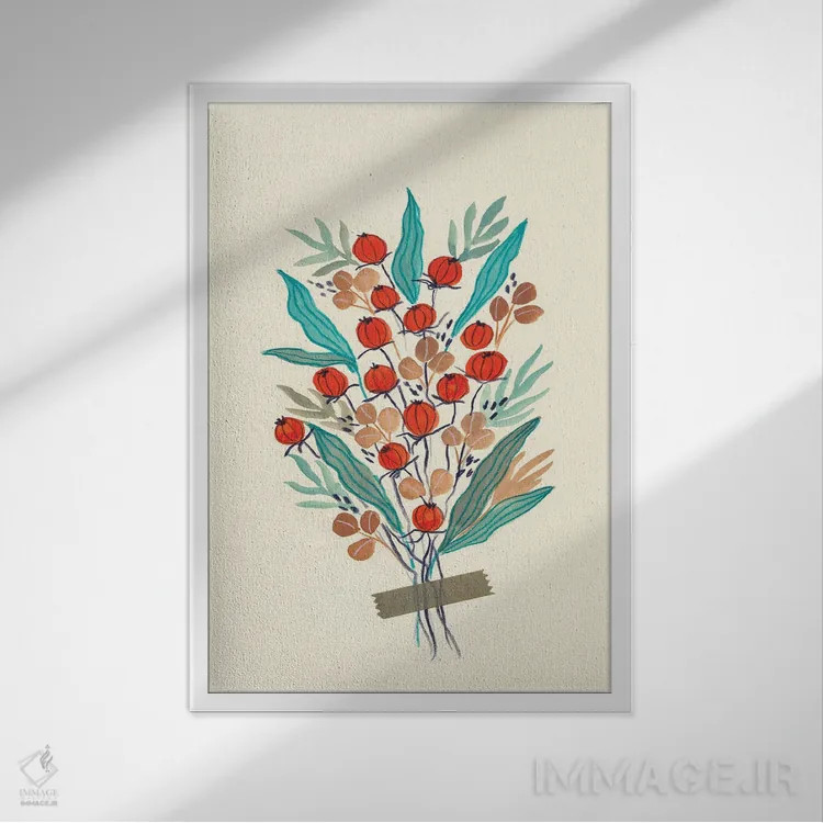 تابلو مینیمال چیدمان گل های رترو III اثر ویویانا گونزالس - نمای قابدار سفید