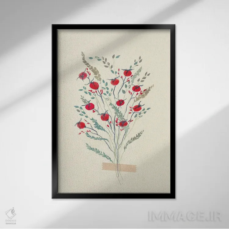 تابلو مینیمال چیدمان گل های رترو II اثر ویویانا گونزالس - نمای قابدار مشکی