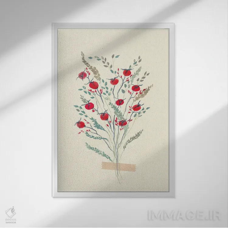تابلو مینیمال چیدمان گل های رترو II اثر ویویانا گونزالس - نمای قابدار سفید