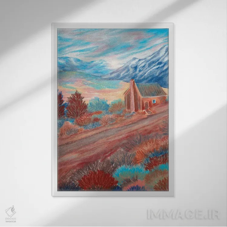 تابلو دکوراتیو کلبه و آسمان آبی اثر ویویانا گونزالس - نمای قابدار سفید