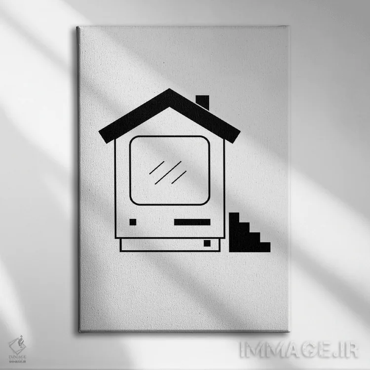 تابلو مینیمال کامپیوتر خانگی در سیاه و سفید اثر ویکتور هرتس - نمای روبهرو روی دیوار