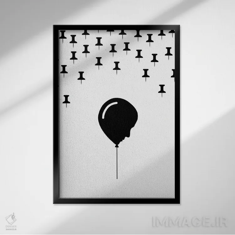 تابلو مینیمال سر بادکنکی اثر ویکتور هرتس - نمای قابدار مشکی