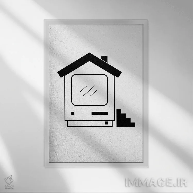 تابلو مینیمال کامپیوتر خانگی در سیاه و سفید اثر ویکتور هرتس - نمای قابدار سفید