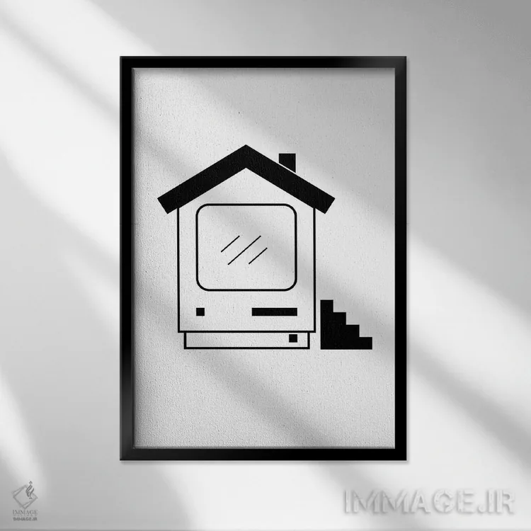 تابلو مینیمال کامپیوتر خانگی در سیاه و سفید اثر ویکتور هرتس - نمای قابدار مشکی