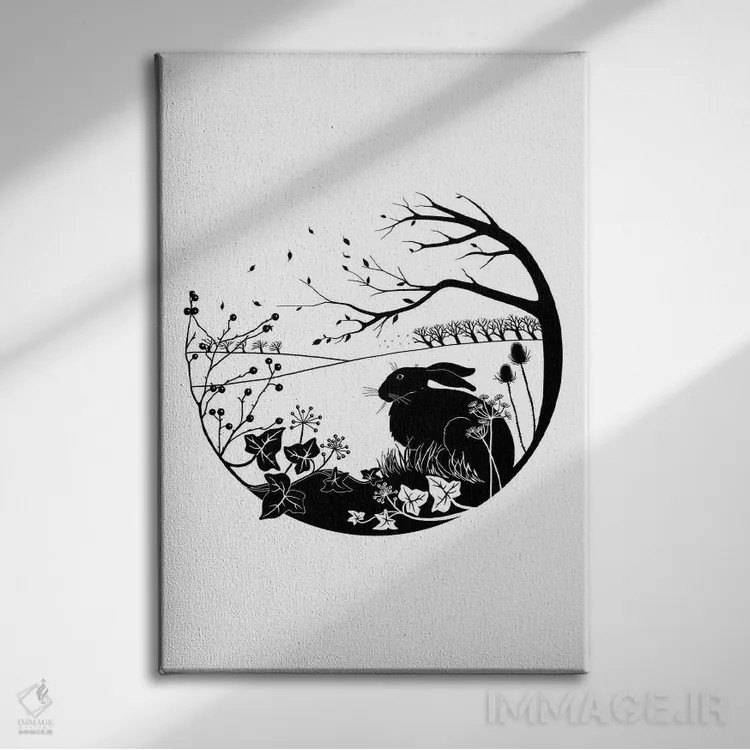 تابلو مدرن سایه روشن خرگوش صحرایی اثر ویکی هانت - نمای روبهرو روی دیوار