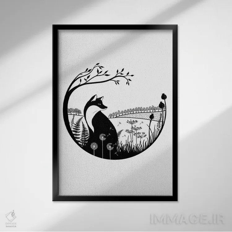 تابلو مدرن سایه روشن روباه اثر ویکی هانت - نمای قابدار مشکی