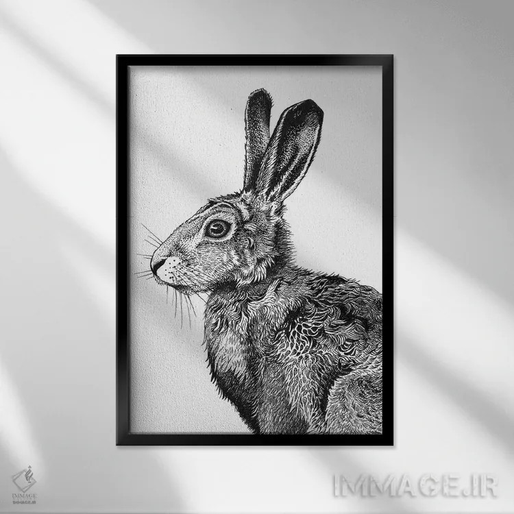 تابلو دکوراتیو خرگوش صحرایی ۱ اثر ویکی هانت - نمای قابدار مشکی