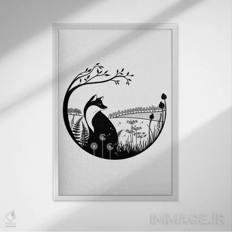 تابلو مدرن سایه روشن روباه اثر ویکی هانت - نمای قابدار سفید