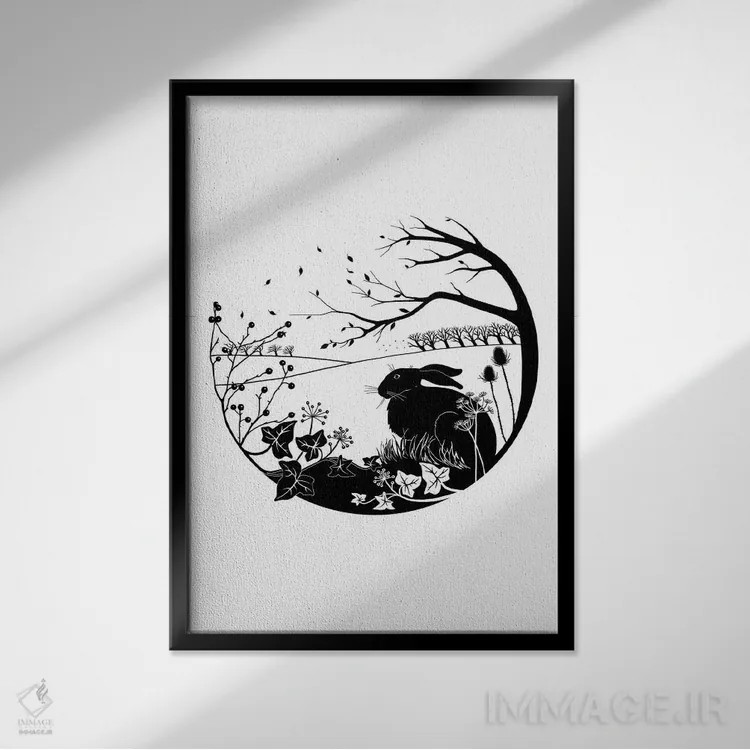تابلو مدرن سایه روشن خرگوش صحرایی اثر ویکی هانت - نمای قابدار مشکی