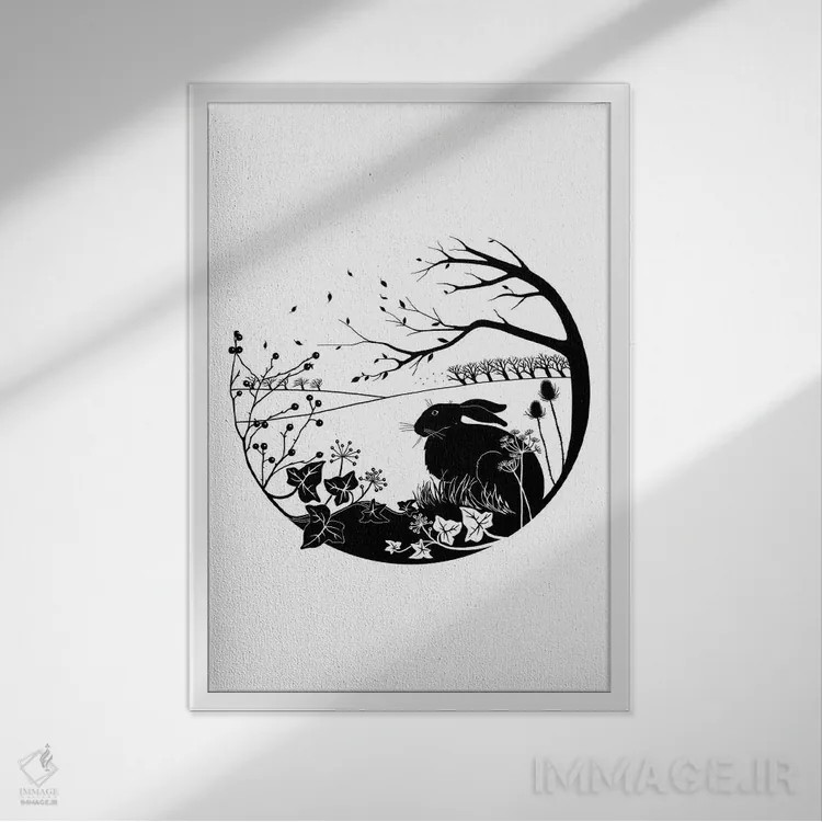 تابلو مدرن سایه روشن خرگوش صحرایی اثر ویکی هانت - نمای قابدار سفید