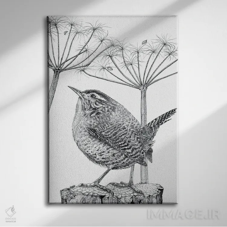 تابلو دکوراتیو مرغ پری ایستاده اثر ویکی هانت - نمای روبهرو روی دیوار