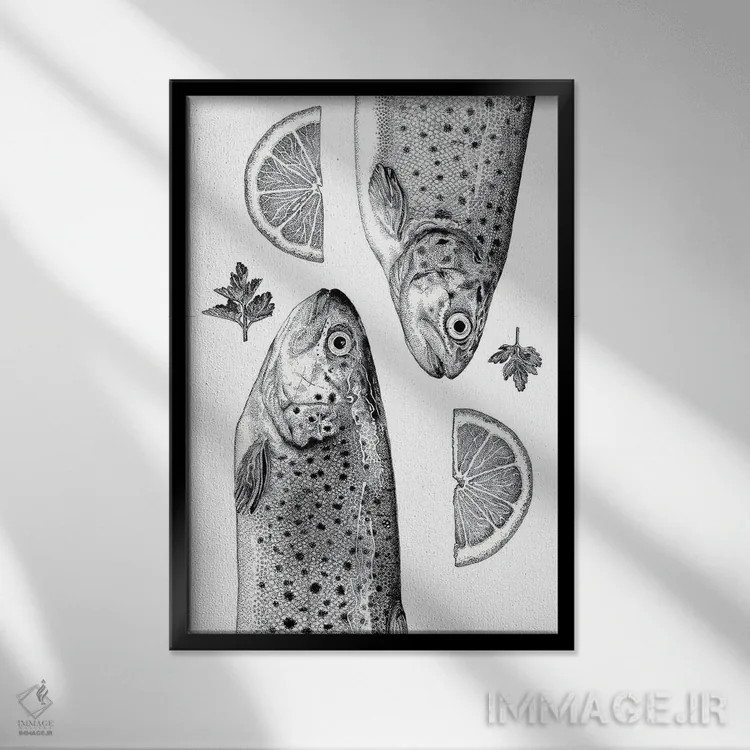 تابلو دکوراتیو قزل آلای قهوه ای اثر ویکی هانت - نمای قابدار مشکی