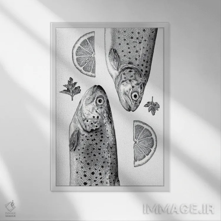 تابلو دکوراتیو قزل آلای قهوه ای اثر ویکی هانت - نمای قابدار سفید