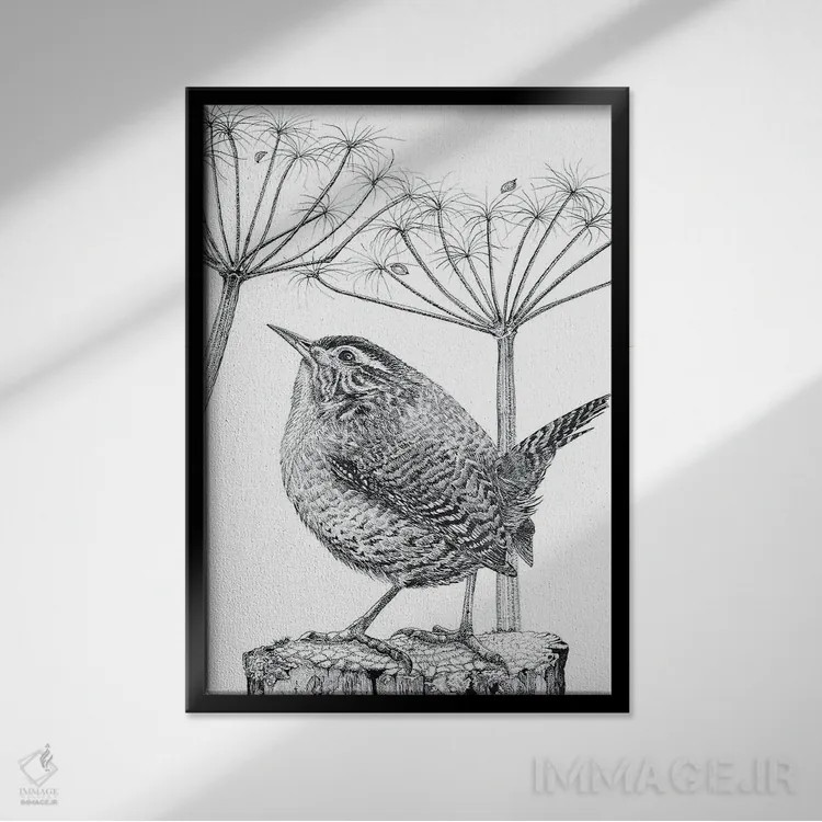 تابلو دکوراتیو مرغ پری ایستاده اثر ویکی هانت - نمای قابدار مشکی