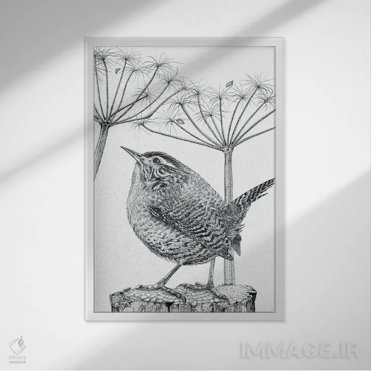 تابلو دکوراتیو مرغ پری ایستاده اثر ویکی هانت - نمای قابدار سفید
