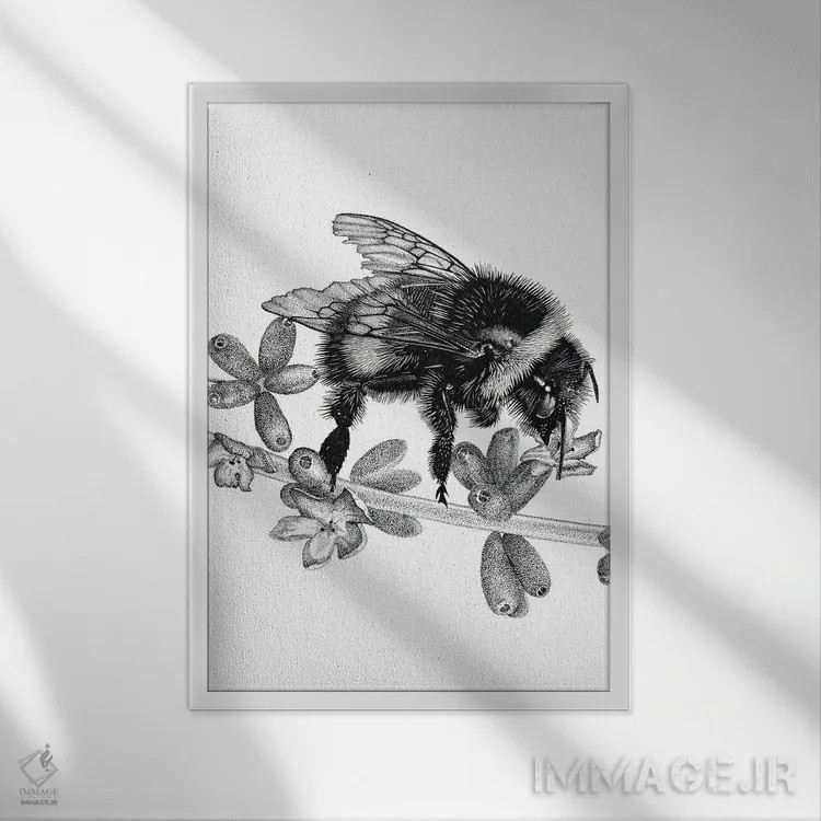 تابلو دکوراتیو زنبور روی اسطوخودوس اثر ویکی هانت - نمای قابدار سفید