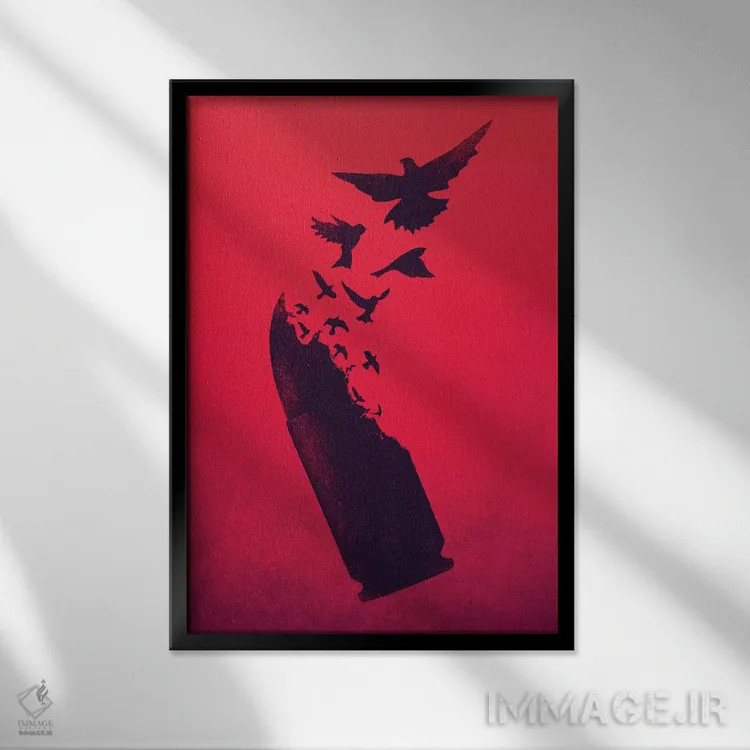 تابلو دکوراتیو پرندگان گلوله ای اثر ویکتور ورسسی - نمای قابدار مشکی