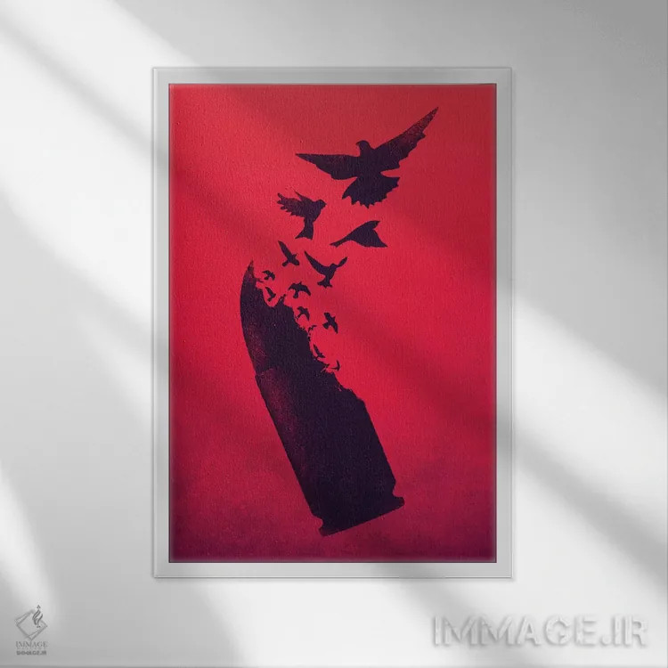 تابلو دکوراتیو پرندگان گلوله ای اثر ویکتور ورسسی - نمای قابدار سفید