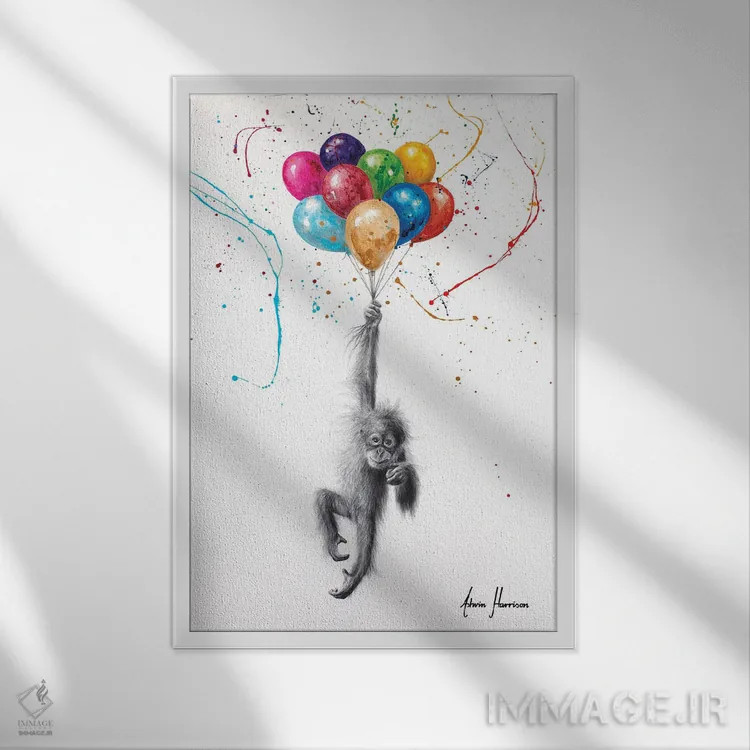 تابلو دکوراتیو اورانگوتان روزگاری اثر اشوین هریسون - نمای قابدار سفید