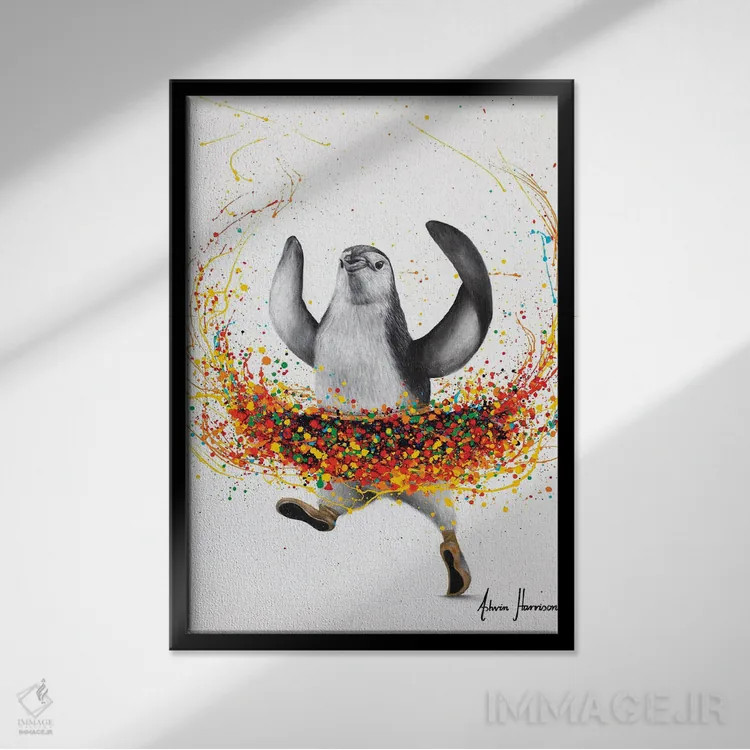 تابلو دکوراتیو باله پنگوئن ها اثر اشوین هریسون - نمای قابدار مشکی