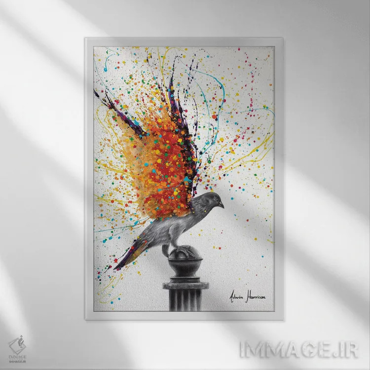 تابلو دکوراتیو پرنده تابستانی شهر اثر اشوین هریسون - نمای قابدار سفید