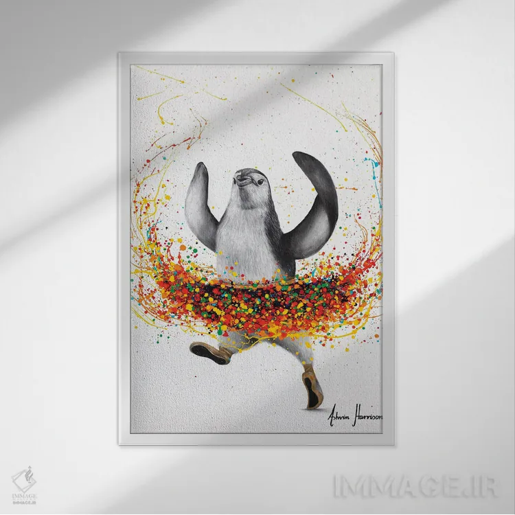 تابلو دکوراتیو باله پنگوئن ها اثر اشوین هریسون - نمای قابدار سفید