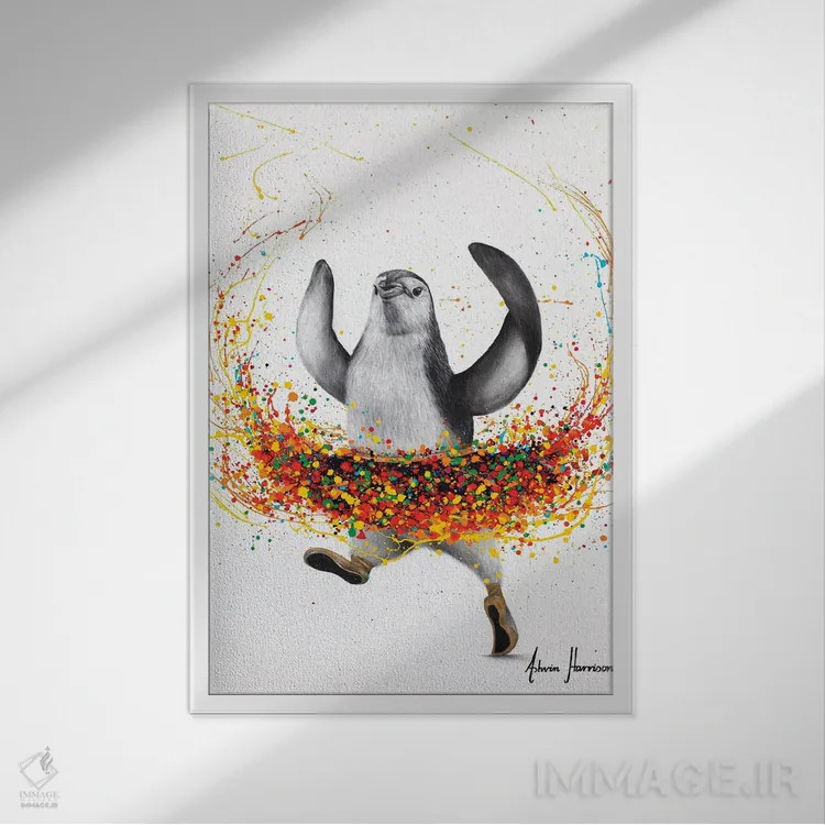 تابلو دکوراتیو باله پنگوئن ها اثر اشوین هریسون - نمای قابدار سفید
