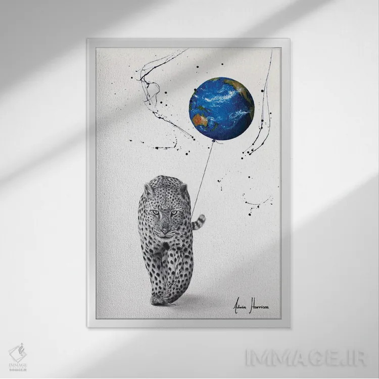 تابلو دکوراتیو دنیای یک پلنگ اثر اشوین هریسون - نمای قابدار سفید