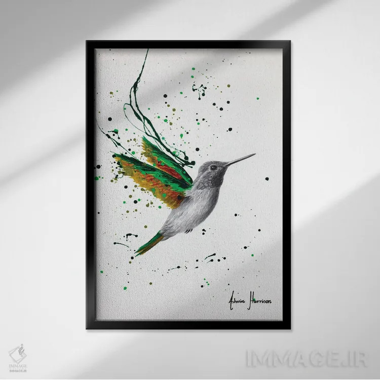 تابلو دکوراتیو مرغ مگس خوار شفا بخش اثر اشوین هریسون - نمای قابدار مشکی