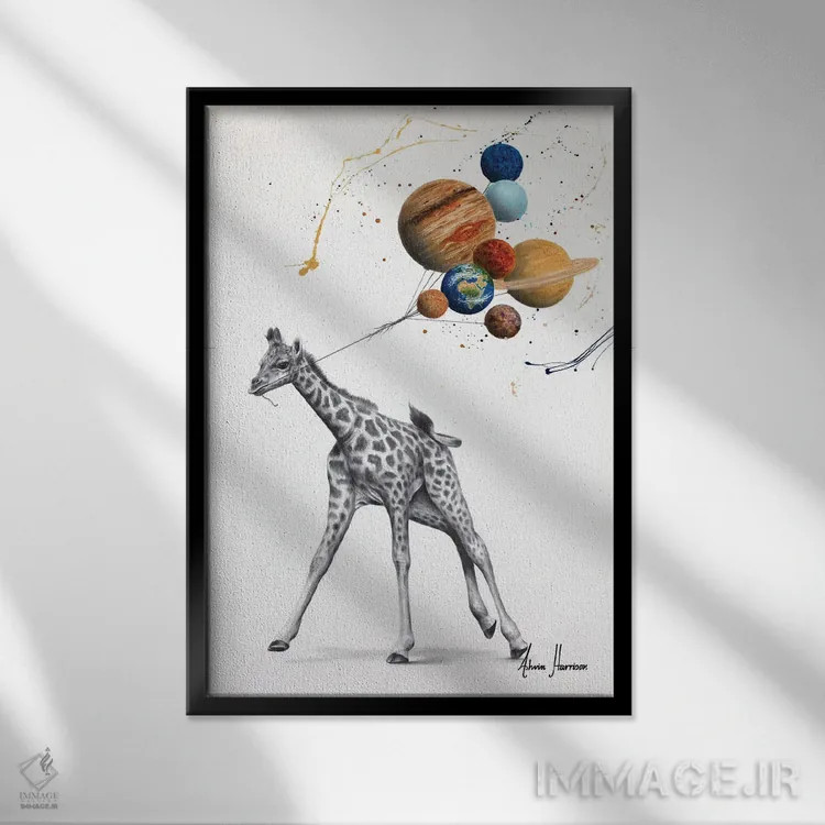تابلو دکوراتیو جهان زرافه ای اثر اشوین هریسون - نمای قابدار مشکی