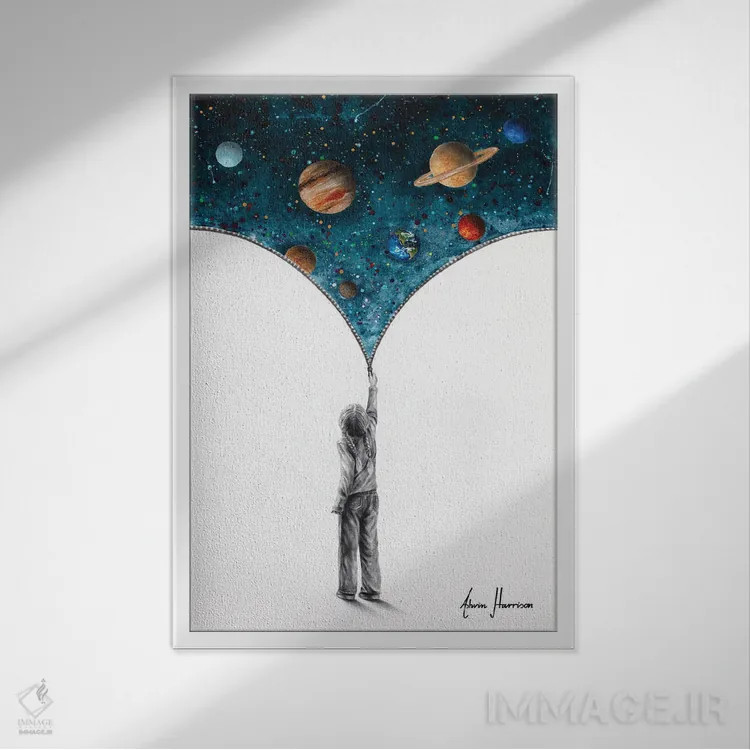 تابلو دکوراتیو رویای فضا اثر اشوین هریسون - نمای قابدار سفید