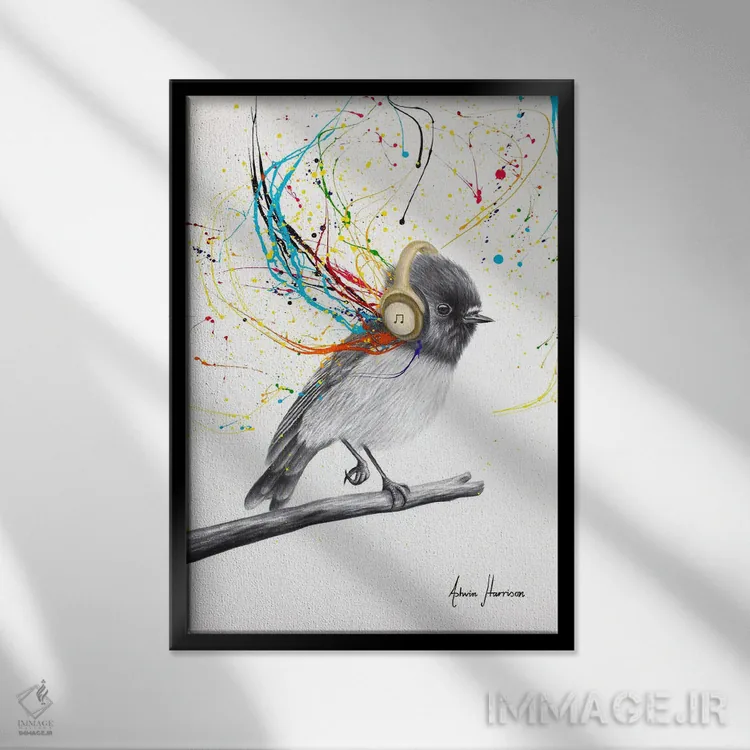 تابلو دکوراتیو ضرباهنگ پرنده کوچولو اثر اشوین هریسون - نمای قابدار مشکی