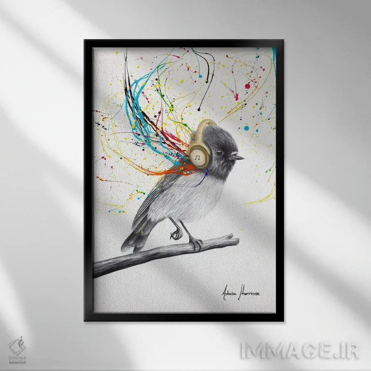 تابلو دکوراتیو ضرباهنگ پرنده کوچولو اثر اشوین هریسون - نمای قابدار مشکی