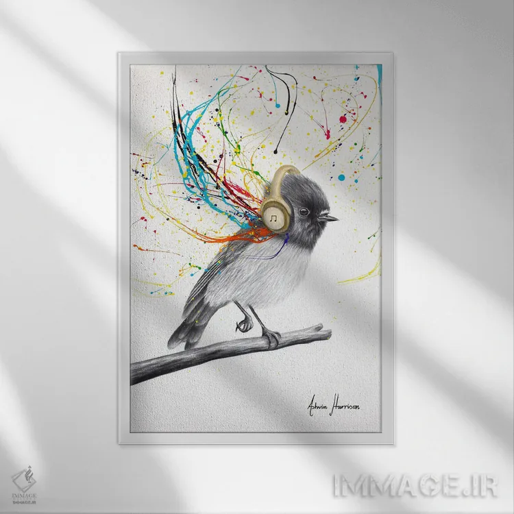 تابلو دکوراتیو ضرباهنگ پرنده کوچولو اثر اشوین هریسون - نمای قابدار سفید