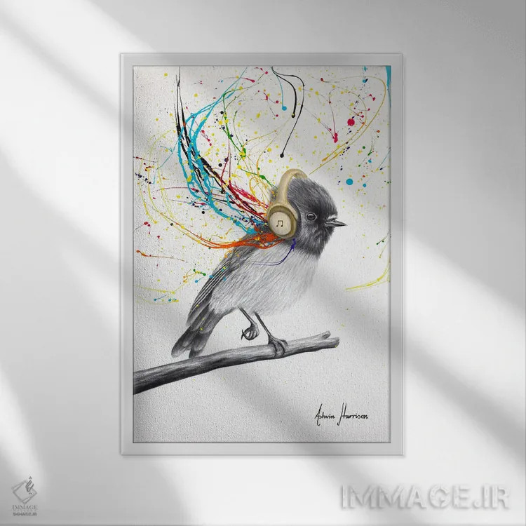 تابلو دکوراتیو ضرباهنگ پرنده کوچولو اثر اشوین هریسون - نمای قابدار سفید