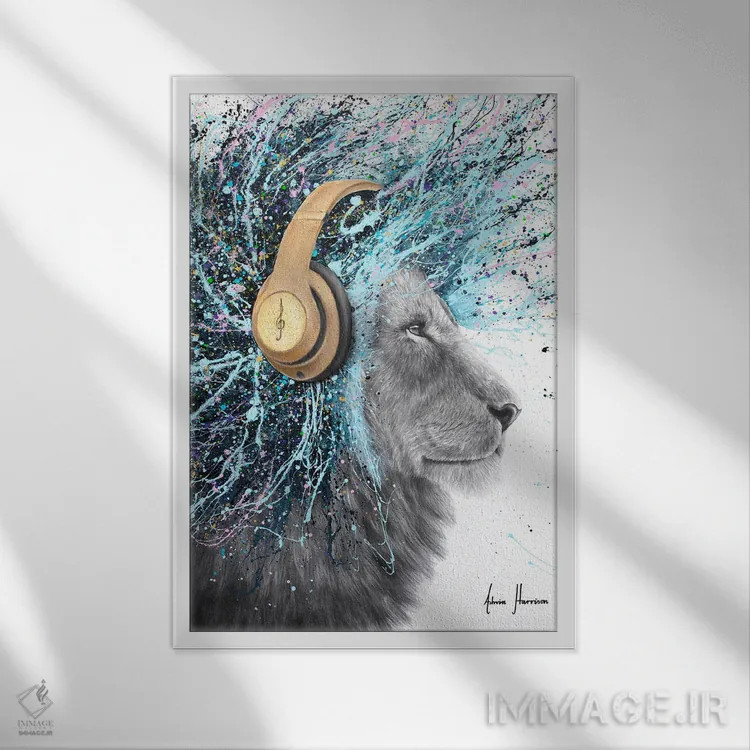 تابلو دکوراتیو شیر شاعرانه اثر اشوین هریسون - نمای قابدار سفید