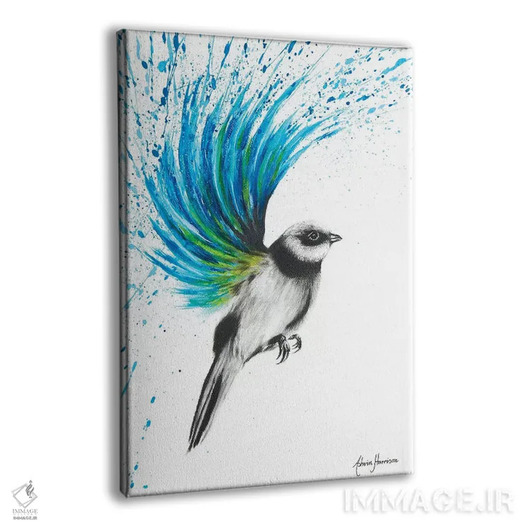 تابلو دکوراتیو فنچ فیروزه ای اثر اشوین هریسون - نمای پرسپکتیو محصول