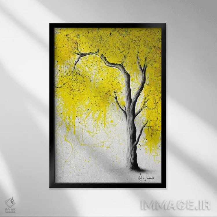 تابلو دکوراتیو سه گانه درختان پاییزی اثر اشوین هریسون - نمای قابدار مشکی