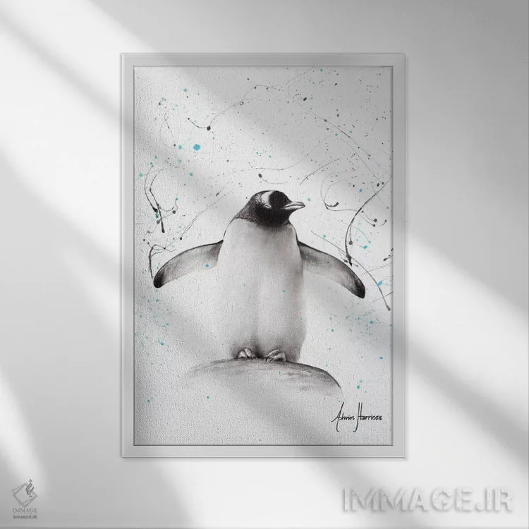 تابلو دکوراتیو رژه پنگوئن ها اثر اشوین هریسون - نمای قابدار سفید